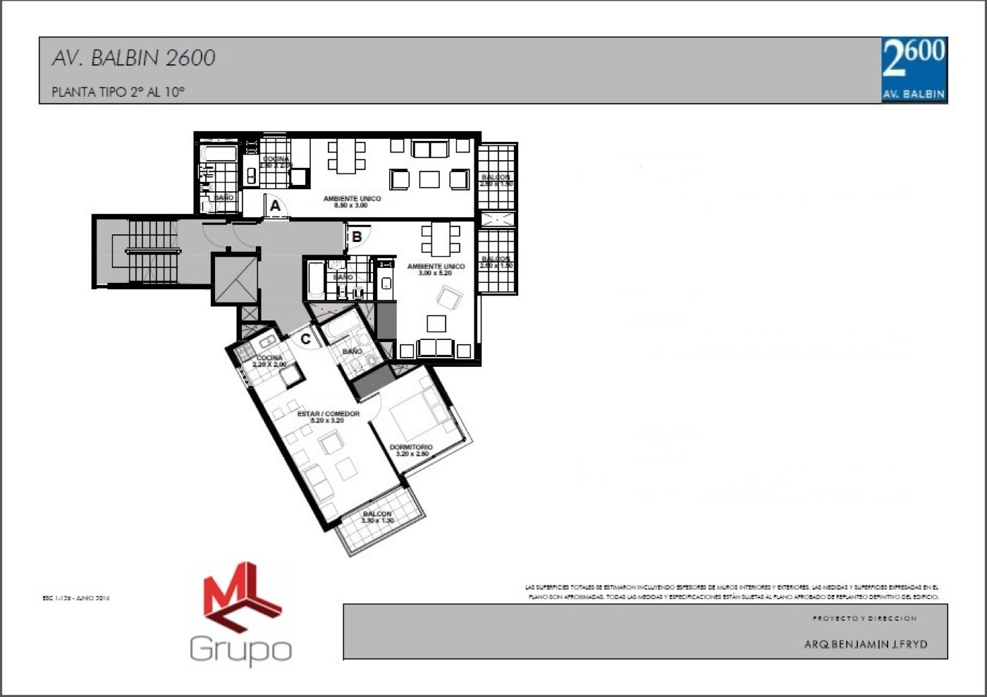 Planta tipo 2° al 10° — Balbín 2600
