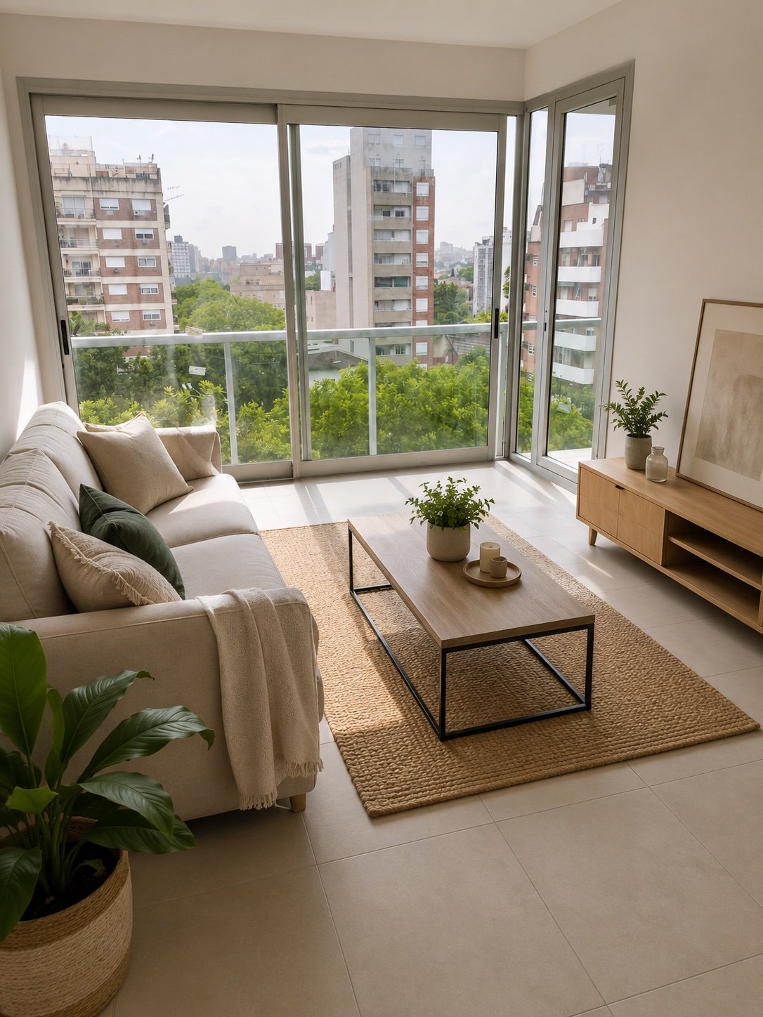 Estar comedor con balcón y vista en departamento de Pacheco 2910